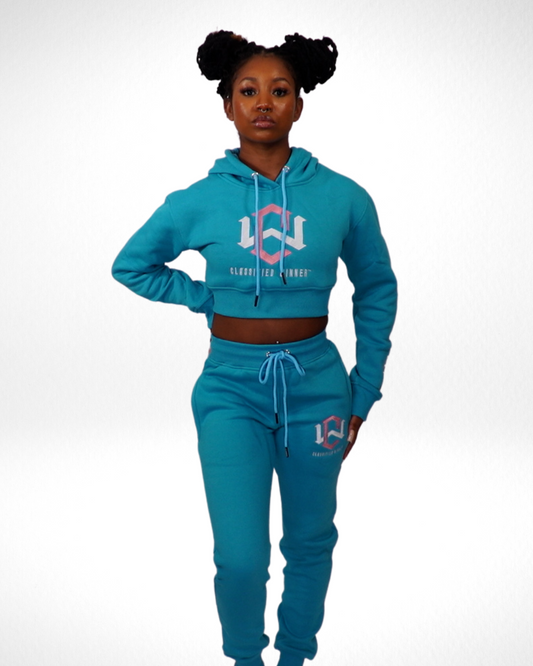 Women’s Teal Blue Crop-Top Sweatsuit