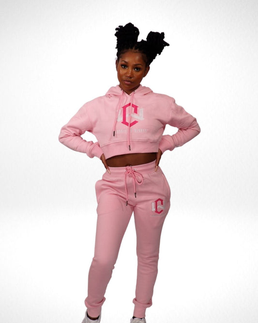 Women’s Soft Pink Crop-Top Sweatsuit