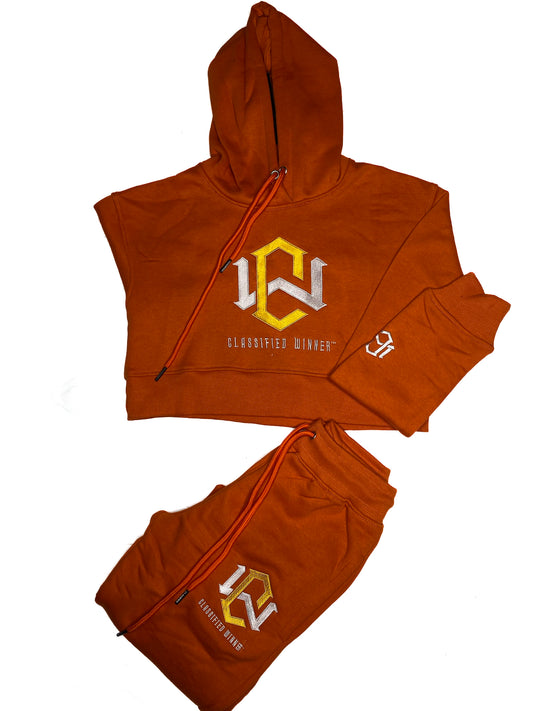 Women’s Orange Crop-Top Sweatsuit