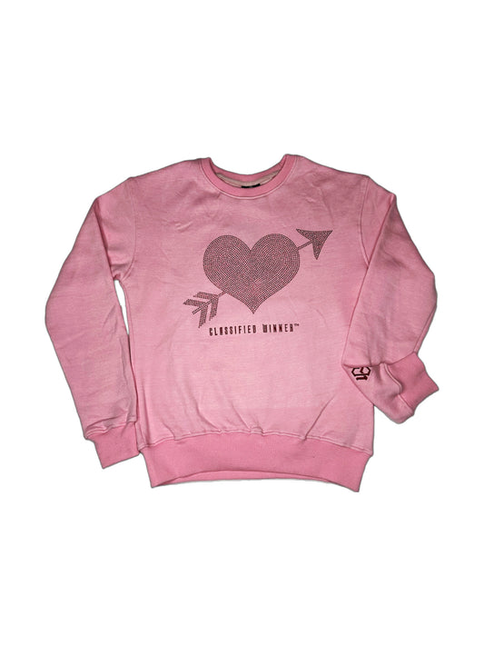 Women’s Cherry Red Rhinestone Heart Pink Sweater