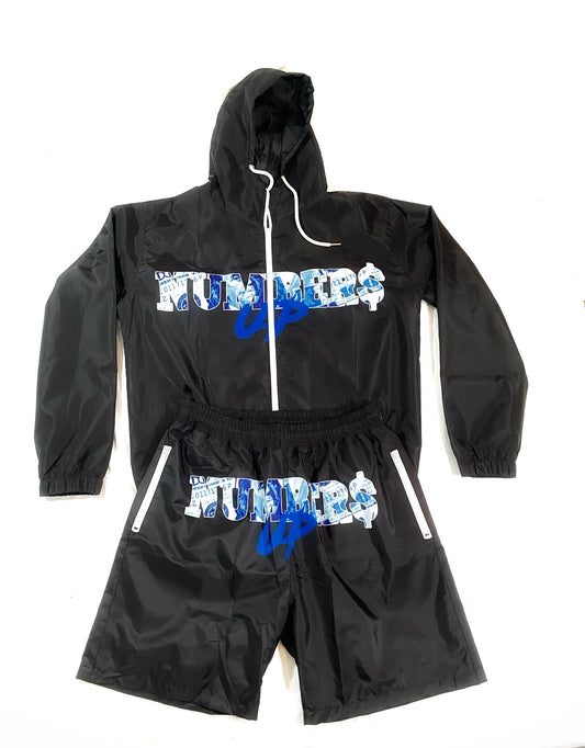 Classified Winner Black Numbers Up Windbreaker Short Set